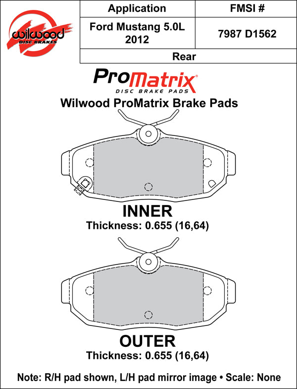 Pastillas de freno Wilwood 150-10-D1562K BP-10 D1562 Street Performance Racing Pads 0,655