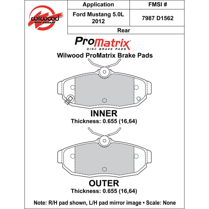 Wilwood 150-10-D1562K BP-10 D1562 Brake Pads High-performance street competition pads .655