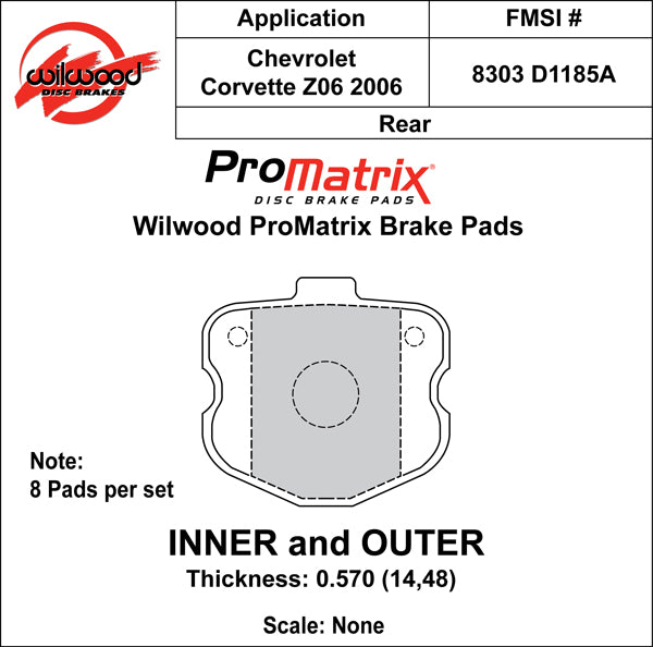 Pastillas de freno Wilwood 150-30-D1185AK BP-30 D1185A High-Temperature Racing Pads .57