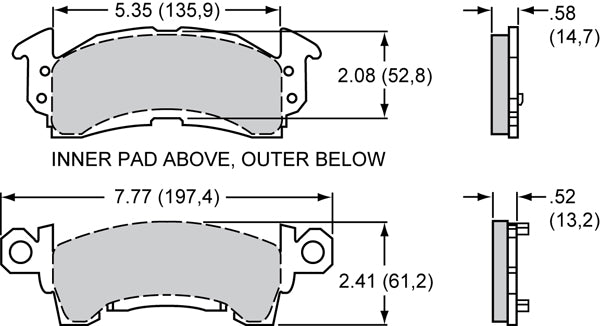 Pastillas de freno Wilwood 150-40-D52K BP-40 D52 High-Temperature Racing Pads .52 .58