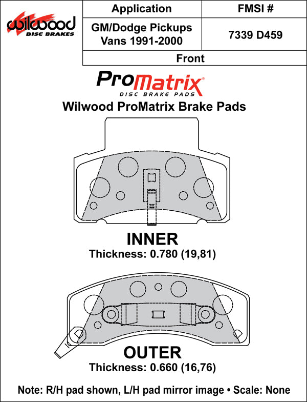 Pastillas de freno Wilwood 150-D0459K PM ProMatrix D459 Street Performance Racing Pads 0,78