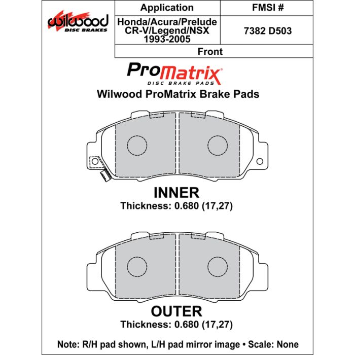 Wilwood 150-D0503K PM ProMatrix D503 Street Performance Racing Brake Pads .68