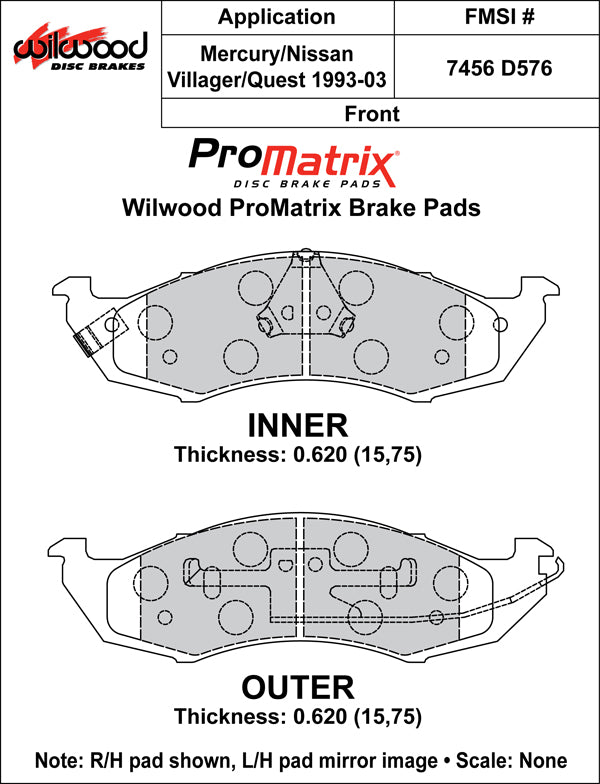 Pastillas de freno Wilwood 150-D0576K PM ProMatrix D576 Street Performance Racing 0,62