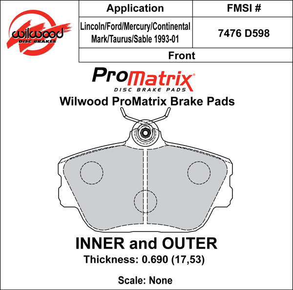 Pastillas de freno Wilwood 150-D0598K PM ProMatrix D598 Street Performance Racing 0,69
