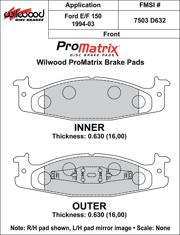Pastillas de freno Wilwood 150-D0632KPM ProMatrix D632 Street Performance Racing 0,63