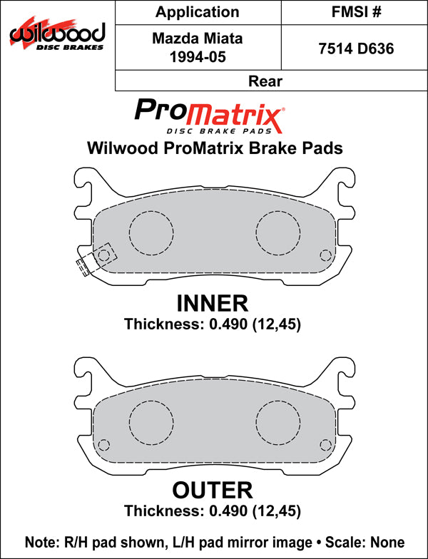Pastillas de freno Wilwood 150-D0636K PM ProMatrix D636 Street Performance Racing 0,49