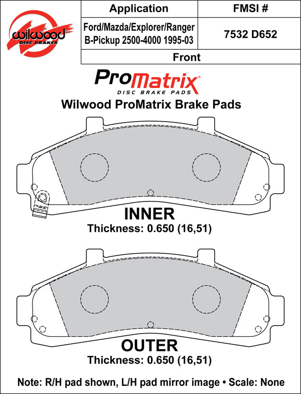Pastillas de freno Wilwood 150-D0652K PM ProMatrix D652 Street Performance Racing 0,65