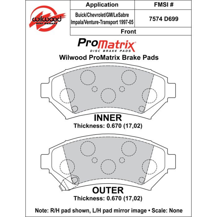 Wilwood 150-D0699K PM ProMatrix D699 High-Performance Street Competition Brake Pads .67