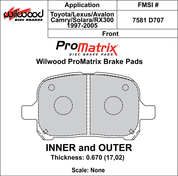 Pastillas de freno Wilwood 150-D0707K PM ProMatrix D707 Street Performance Racing Pads 0,67