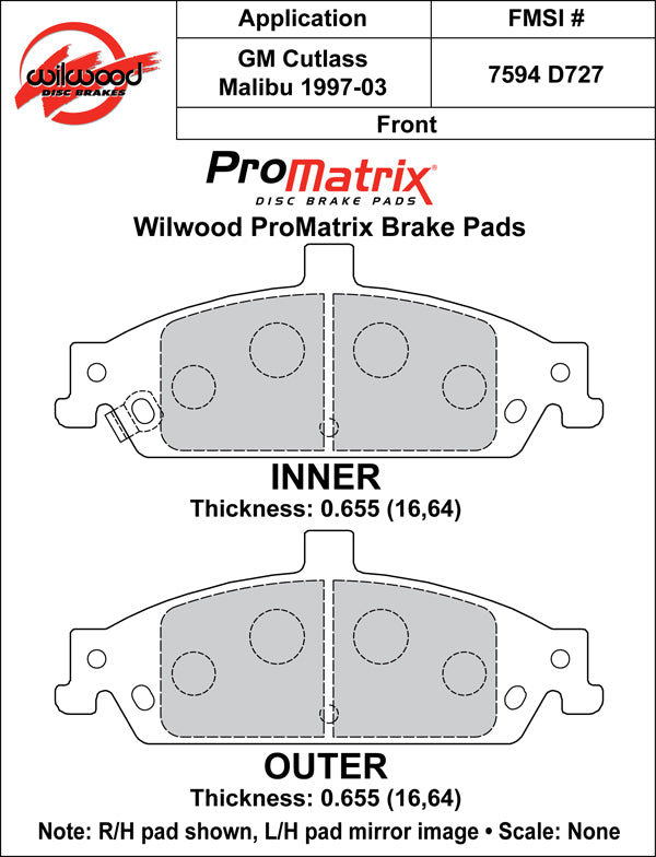 Pastillas de freno Wilwood 150-D0727K PM ProMatrix D727 Street Performance Racing Pads 0,66