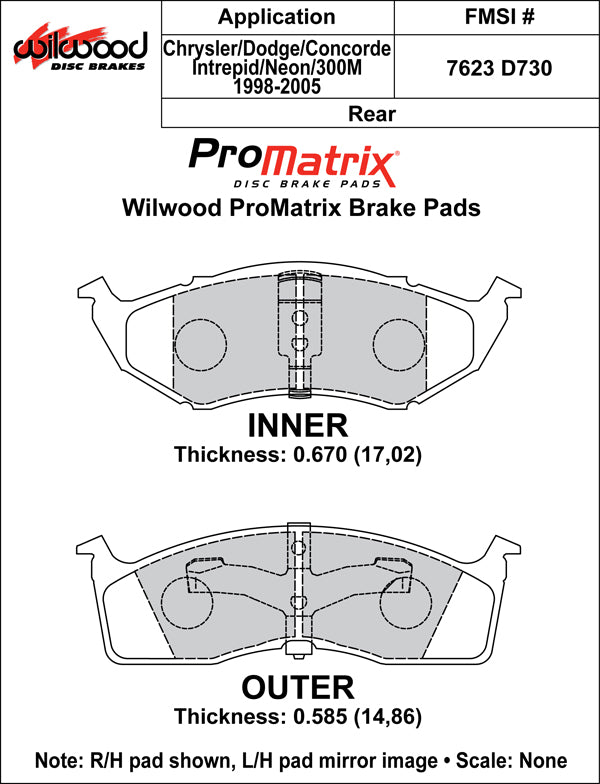 Pastillas de freno Wilwood 150-D0730K PM ProMatrix D730 Street Performance Racing Pads 0,67