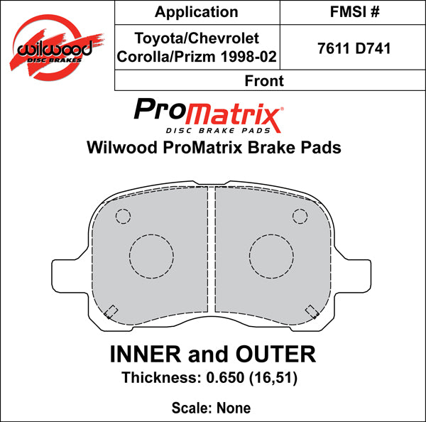 Pastillas de freno Wilwood 150-D0741K PM ProMatrix D741 Street Performance Racing Pads 0,65