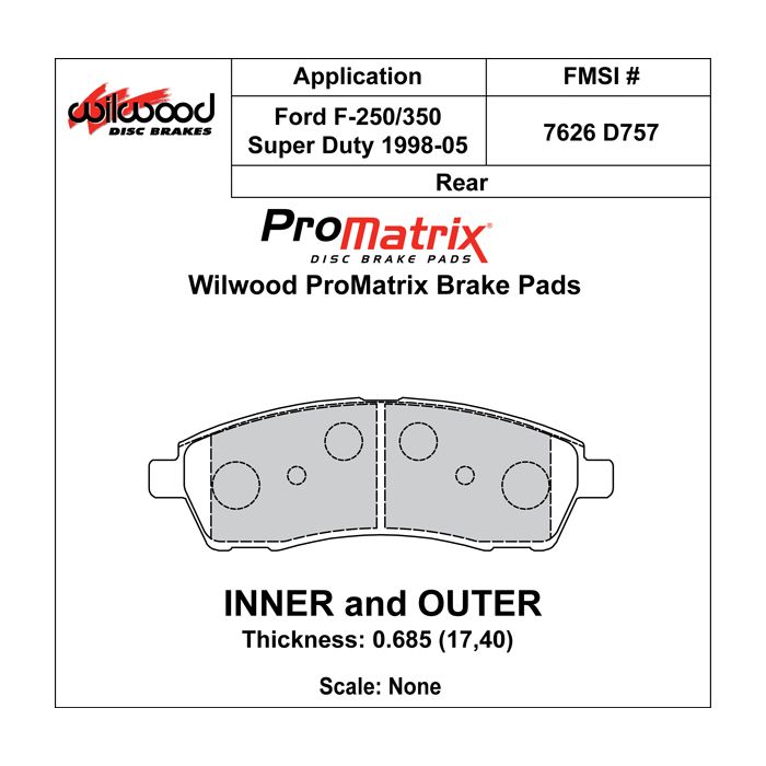 Wilwood 150-D0757K PM ProMatrix D727 Street Performance Racing Pads .685