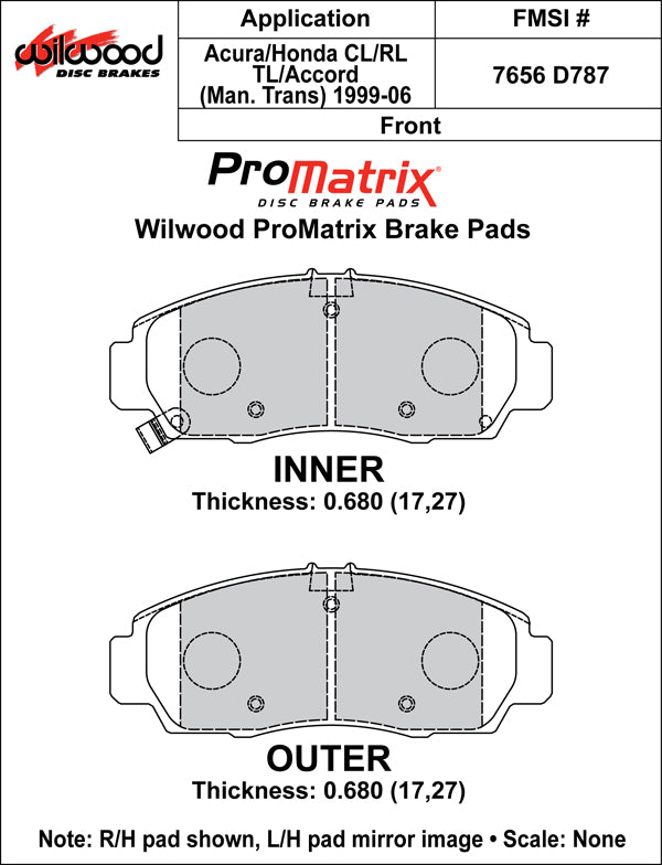 Pastillas de freno Wilwood 150-D0787K PM ProMatrix D787 Street Performance Racing Pads 0,68