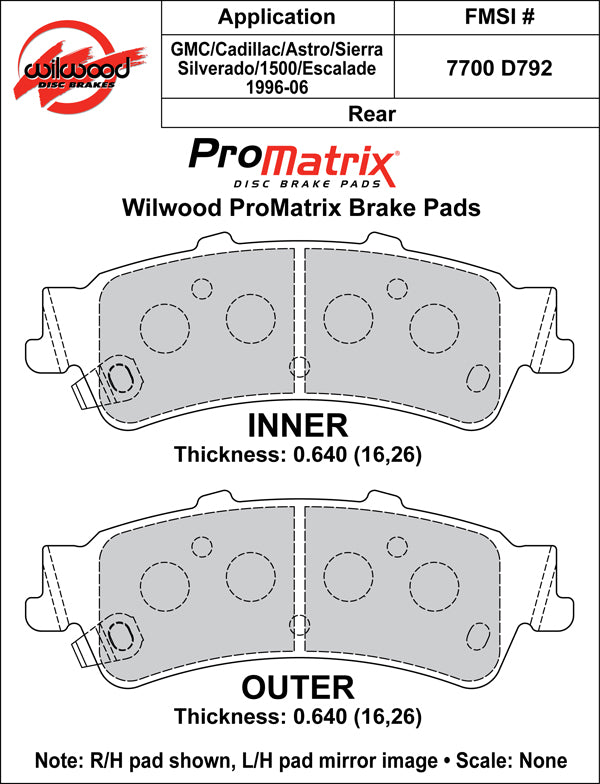 Pastillas de freno Wilwood 150-D0792K PM ProMatrix D792 Street Performance Racing Pads 0,64