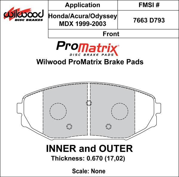 Pastillas de freno Wilwood 150-D0793K PM ProMatrix D793 Street Performance Racing Pads 0,67