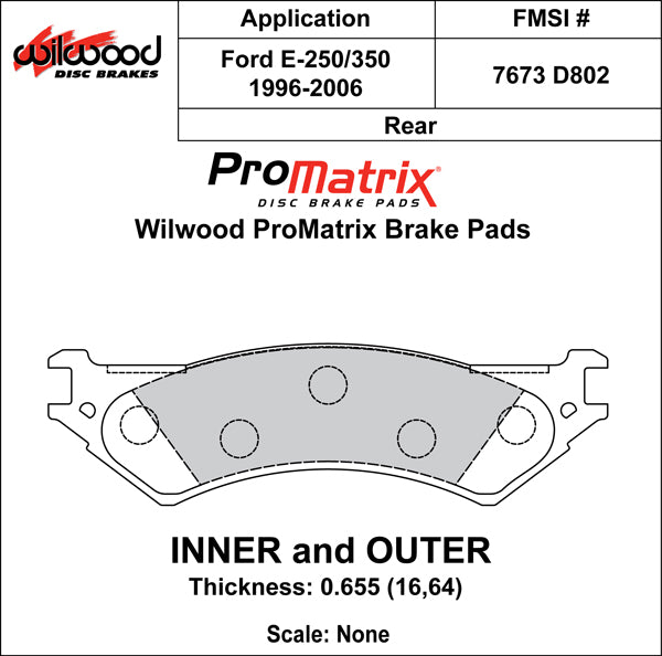 Pastillas de freno Wilwood 150-D0802K PM ProMatrix D802 Street Performance de competición 0,655