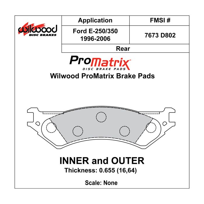 Wilwood 150-D0802K PM ProMatrix D802 Street Performance Racing Brake Pads .655