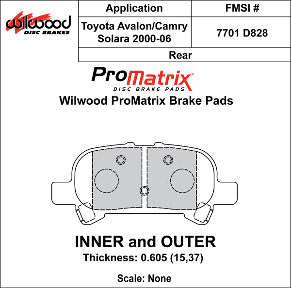 Pastillas de freno Wilwood 150-D0828K PM ProMatrix D828 Street Performance de competición 0,605