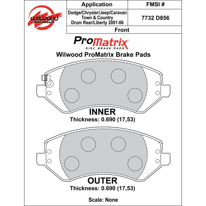 Wilwood 150-D0856K PM Promatrix D856 Street Performance Racing Pads .69