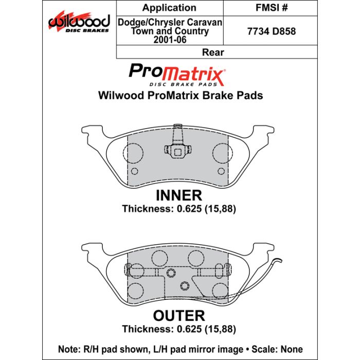 Wilwood 150-D0858K PM ProMatrix D858 Street Performance Racing Pads .625