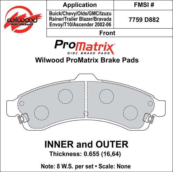 Pastillas de freno Wilwood 150-D0882K PM ProMatrix D882 Street Performance de competición 0,66