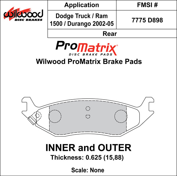 Pastillas de freno Wilwood 150-D0898K PM ProMatrix D898 Street Performance de competición 0,625