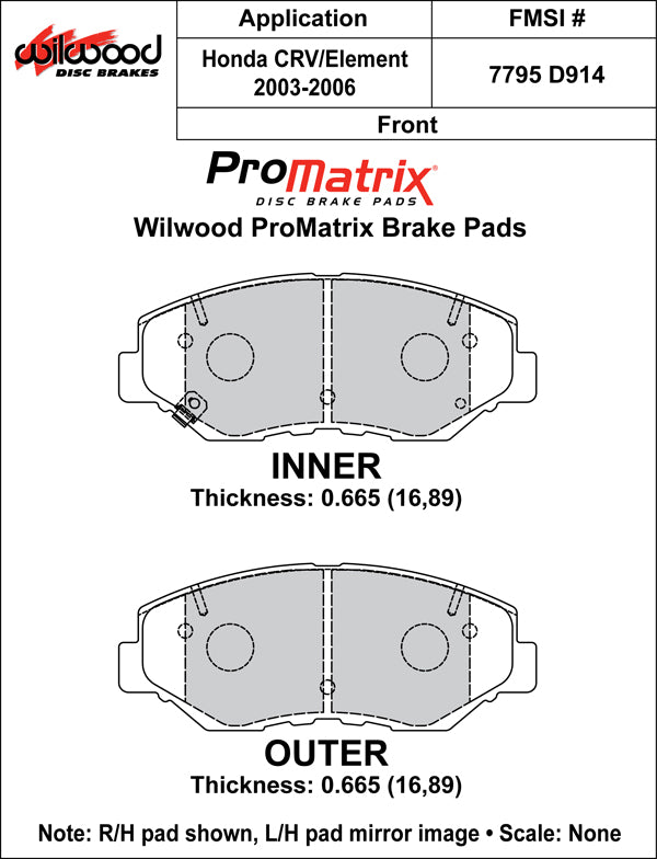 Pastillas de freno Wilwood 150-D0914K PM ProMatrix D914 Street Performance Racing Pads 0,665
