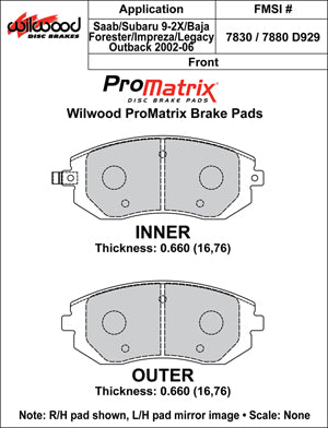 Pastillas de freno Wilwood 150-D0929K PM ProMatrix D929 Street Performance Racing Pads 0,66