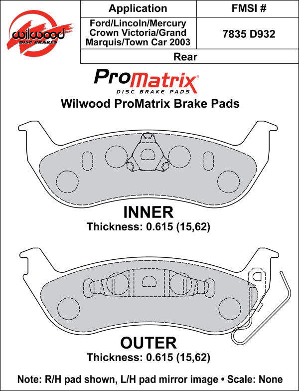 Pastillas de freno Wilwood 150-D0932K PM ProMatrix D932 Street Performance Racing Pads 0,62