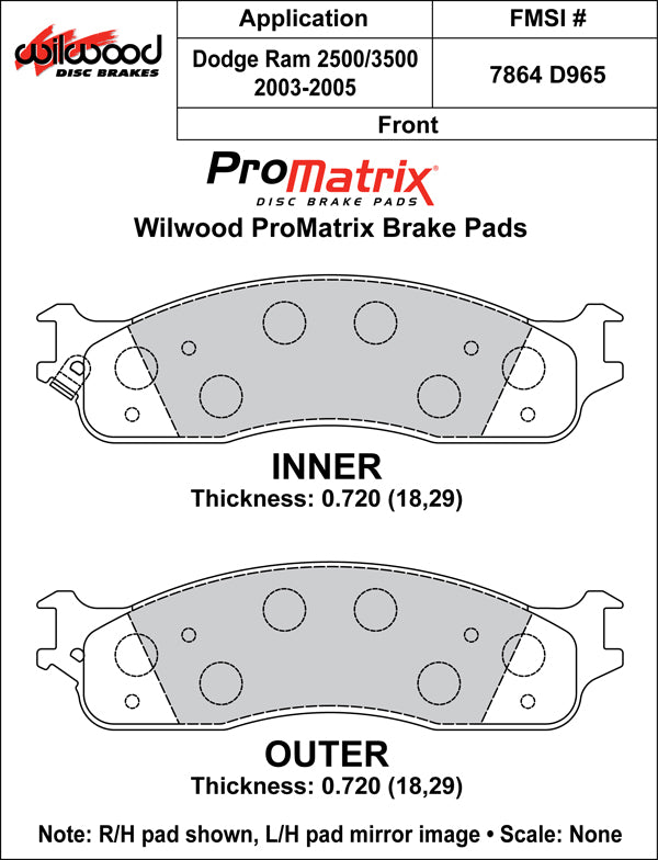 Pastillas de freno Wilwood 150-D0965K PM ProMatrix D965 Street Performance Racing Pads 0,72