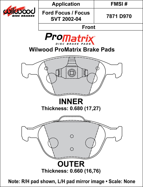Pastillas de freno Wilwood 150-D0970K PM ProMatrix D970 Street Performance Racing Pads 0,68