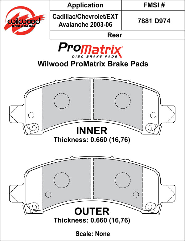 Pastillas de freno Wilwood 150-D0974K PM ProMatrix D974 Street Performance Racing Pads 0,66