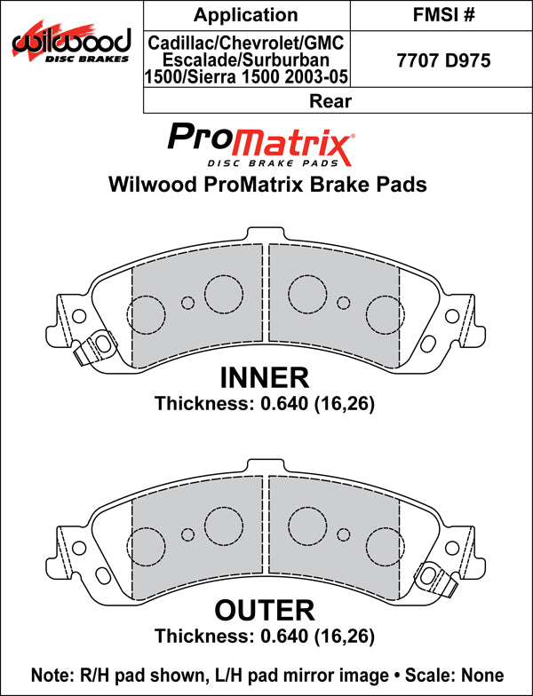 Pastillas de freno Wilwood 150-D0975K PM ProMatrix D975 Street Performance Racing Pads 0,64