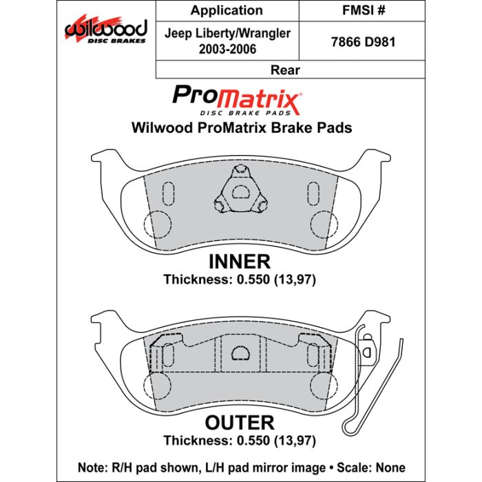 Wilwood 150-D0981K PM ProMatrix D981 Street Performance Racing Brake Pads .55
