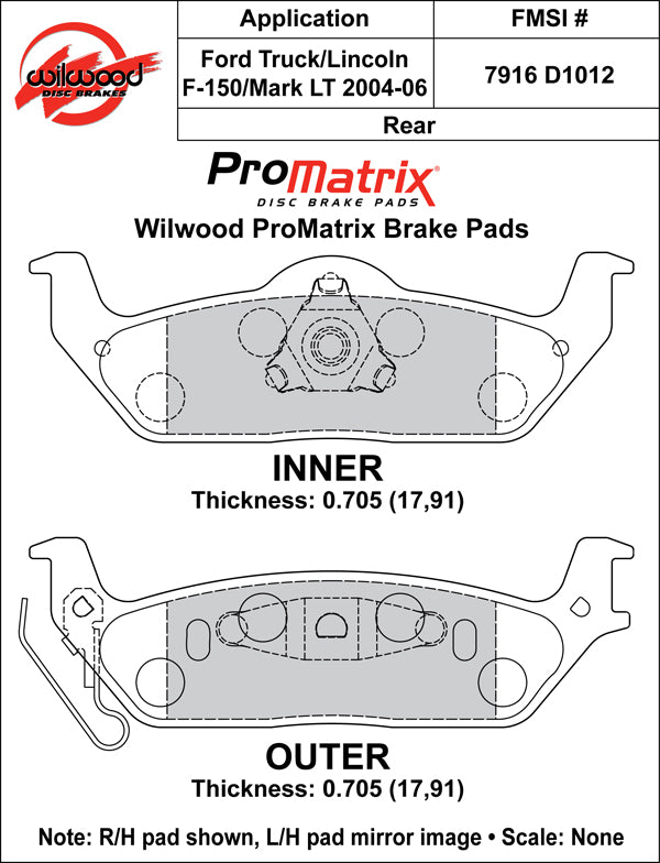 Pastillas de freno Wilwood 150-D1012K PM ProMatrix D1012 Street Performance Racing Pads .71