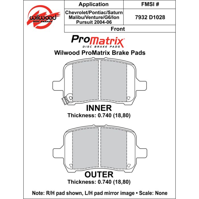 Wilwood 150-D1028K PM ProMatrix D1028 Street Performance Racing Pads .74