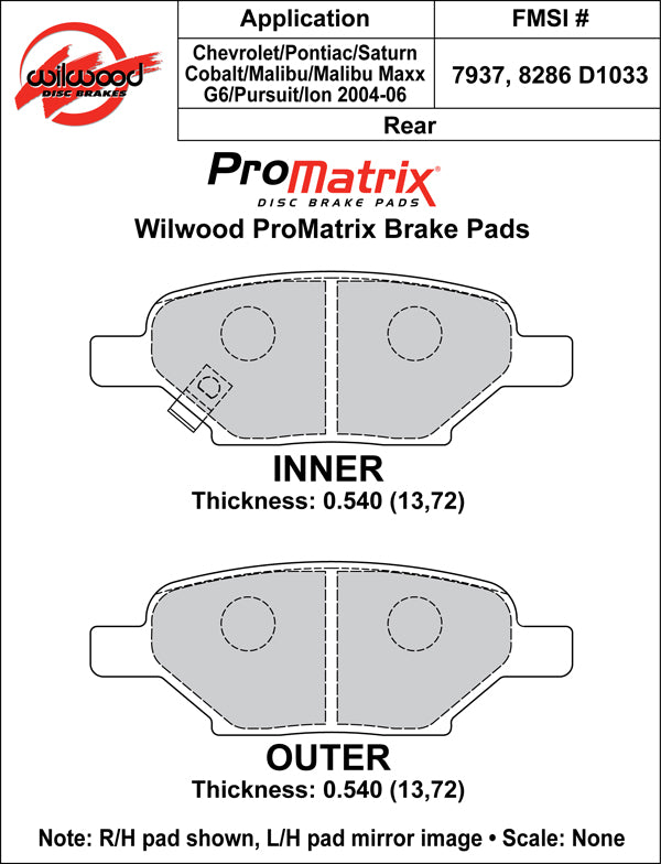 Pastillas de freno Wilwood 150-D1033K PM ProMatrix D1033 Street Performance Racing Pads .54