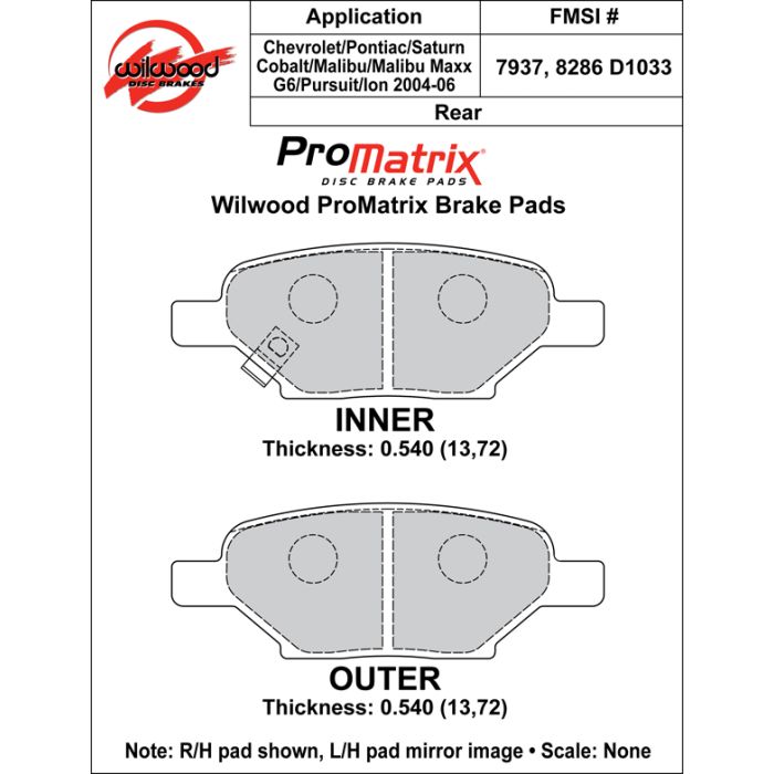 Wilwood 150-D1033K PM ProMatrix D1033 Street Performance Racing Brake Pads .54
