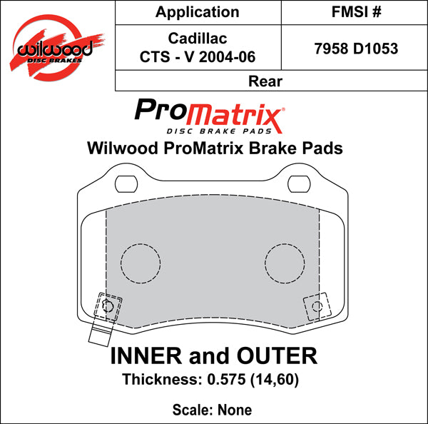 Pastillas de freno Wilwood 150-D1053K PM ProMatrix D1053 Street Performance Racing Pads .575