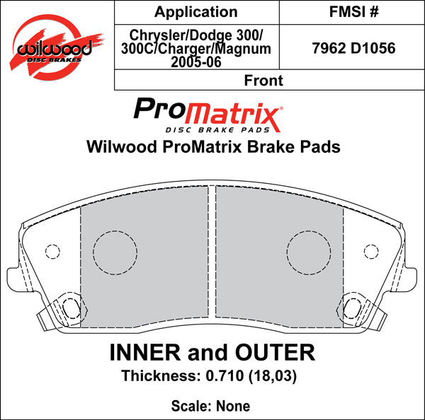 Pastillas de freno Wilwood 150-D1056K PM ProMatrix D1056 Street Performance Racing Pads .71
