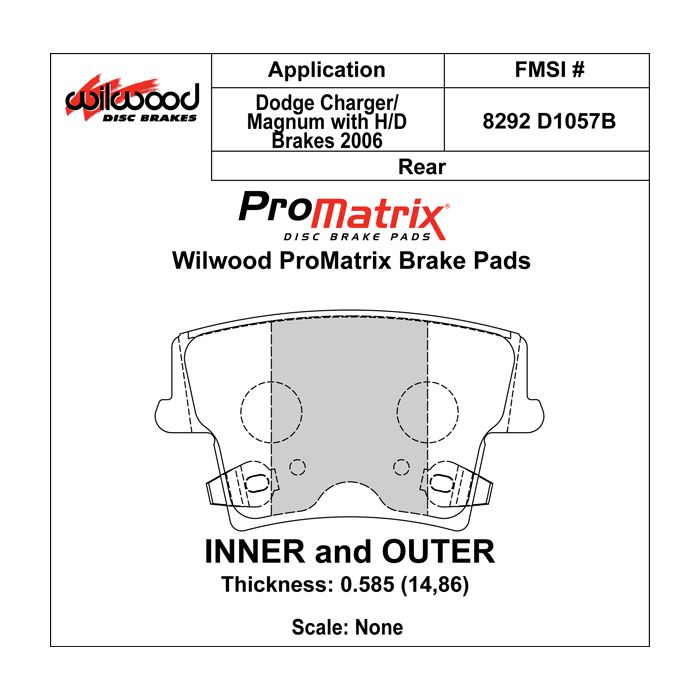 Wilwood 150-D1057BK PM ProMatrix D1057B High Performance Street Competition Brake Pads .585