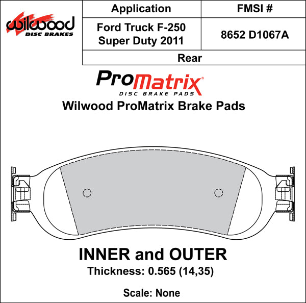 Pastillas de freno Wilwood 150-D1067AK PM ProMatrix D1067A Street Performance Racing Pads .565
