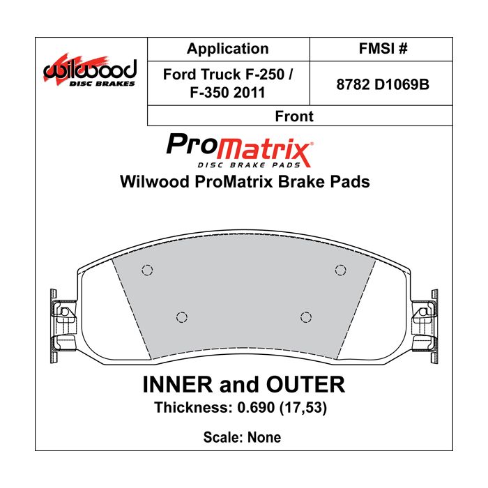 Wilwood 150-D1069BK PM ProMatrix D1069B Street High Performance Competition Brake Pads .69