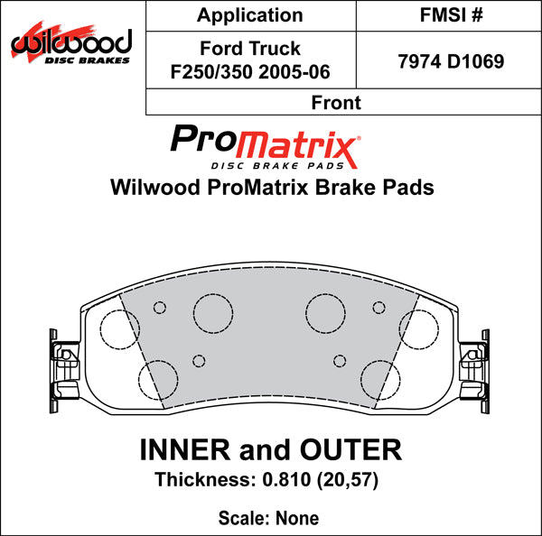Pastillas de freno Wilwood 150-D1069K PM ProMatrix D1069 Street Performance Racing Pads .81
