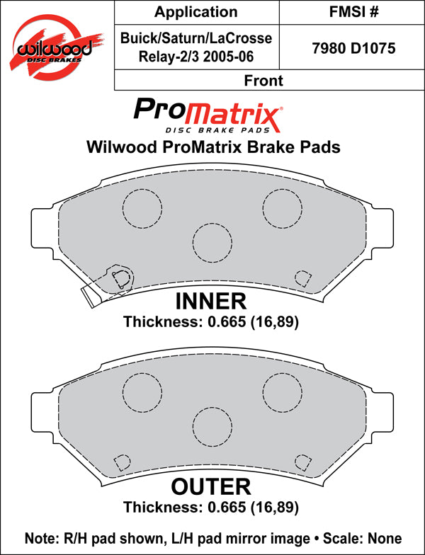 Pastillas de freno Wilwood 150-D1075K PM ProMatrix D1075 Street Performance Racing Pads .67