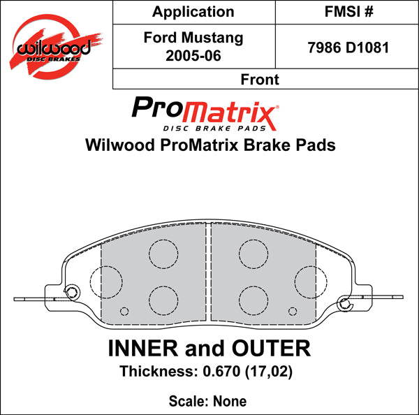Pastillas de freno Wilwood 150-D1081K PM ProMatrix D1081 Street Performance Racing Pads .67