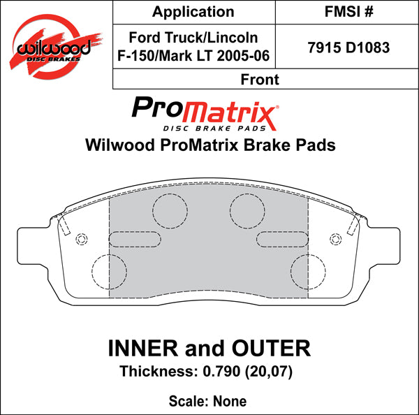 Pastillas de freno Wilwood 150-D1083K PM ProMatrix D1083 Street Performance Racing Pads .79