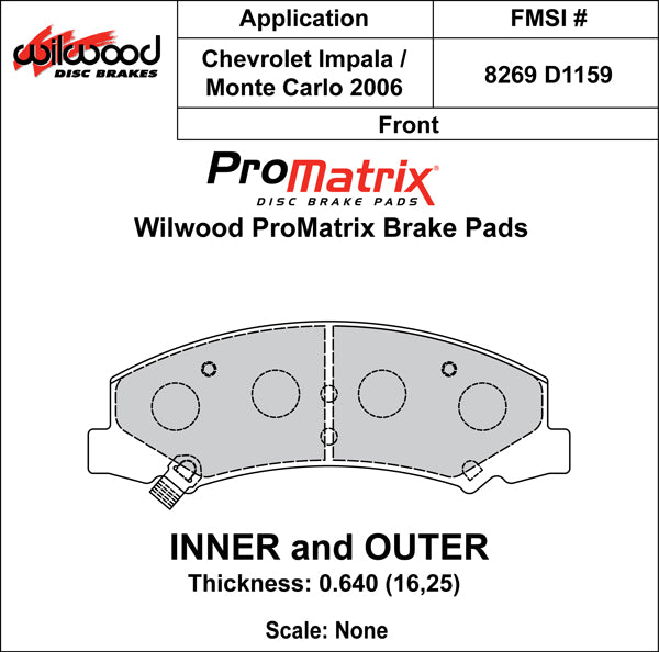 Pastillas de freno Wilwood 150-D1159K PM ProMatrix D1159 Street Performance Racing Pads .64