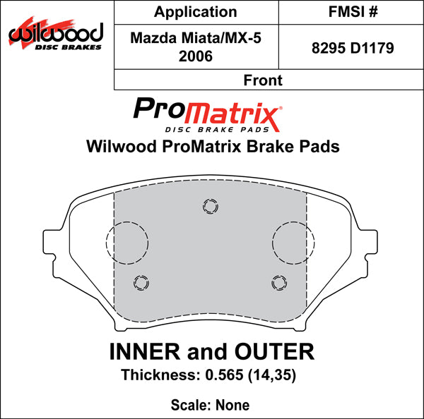 Pastillas de freno Wilwood 150-D1179K PM ProMatrix D1179 Street Performance Racing Pads .565